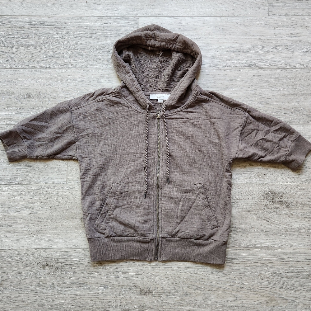Loft Stone Zip Up Hoodie Womens Xs Long Sleeve Half Sleeve Cotton Sporty